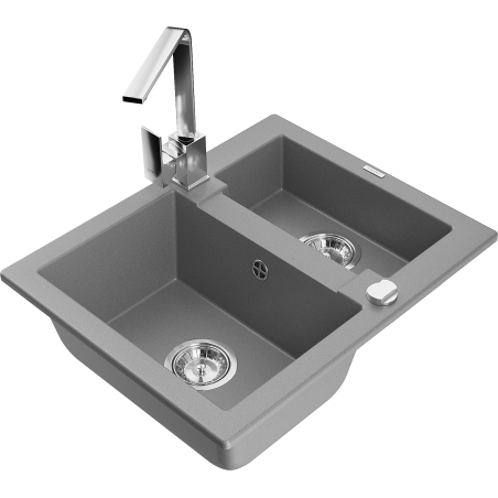 Mexen Carlos 1,5-medencés gránit mosogató csapteleppel Rita, szürke - 6518-71-670300-00
