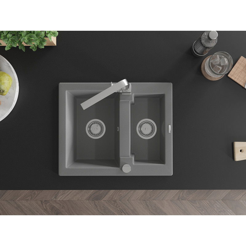 Mexen Carlos 1,5-medencés gránit mosogató csapteleppel Rita, szürke - 6518-71-670300-00