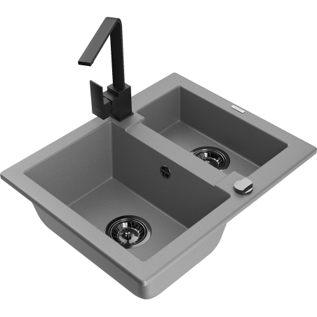 Mexen Carlos chiuvetă de granit 1,5-cu compartiment cu robinet de bucătărie Rita, gri - 6518-71-670300-70-B