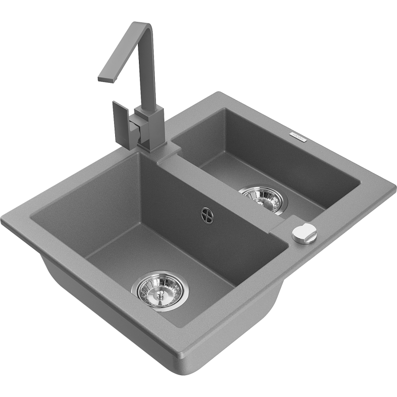 Mexen Carlos chiuvetă granit 1,5-camere cu baterie de bucătărie Rita, gri - 6518-71-670300-71
