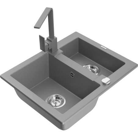 Mexen Carlos chiuvetă granit 1,5-camere cu baterie de bucătărie Rita, gri - 6518-71-670300-71
