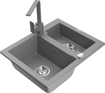 Mexen Carlos chiuvetă granit 1,5-camere cu baterie de bucătărie Rita, gri - 6518-71-670300-71