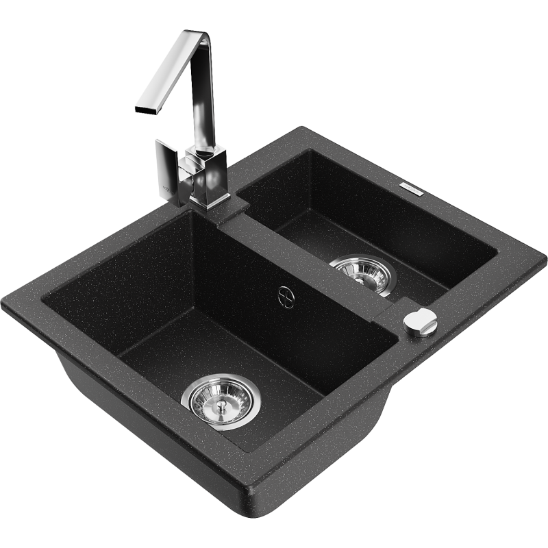 Mexen Carlos chiuvetă de granit 1,5 camere cu baterie de bucătărie Rita, negru/argintiu metalic - 6518-73-670300-00