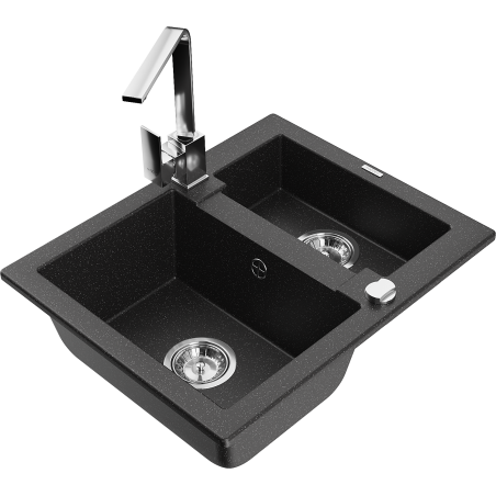 Mexen Carlos chiuvetă de granit 1,5 camere cu baterie de bucătărie Rita, negru/argintiu metalic - 6518-73-670300-00