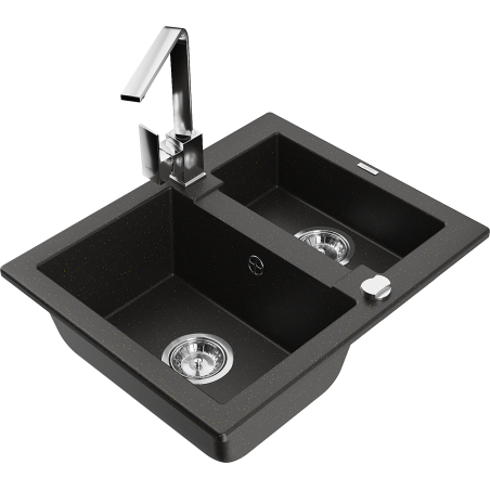 Mexen Carlos chiuvetă din granit cu 1,5 compartimente cu baterie de bucătărie Rita, negru/auriu metalizat - 6518-75-670300-00