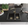 Mexen Carlos chiuvetă din granit cu 1,5 cuve cu baterie de bucătărie Rita, negru/auriu metalizat - 6518-75-670300-50