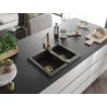 Mexen Carlos chiuvetă din granit cu 1,5 cuve cu baterie de bucătărie Rita, negru/auriu metalizat - 6518-75-670300-50