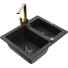 Mexen Carlos chiuvetă de bucătărie granit cu 1,5 compartimente și baterie Rita, negru/auriu metalizat - 6518-75-670300-50-B