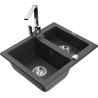 Mexen Carlos chiuvetă de granit cu 1,5 compartimente cu robinet de bucătărie Rita, negru pătat - 6518-76-670300-00
