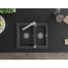 Mexen Carlos chiuvetă de granit cu 1,5 compartimente cu robinet de bucătărie Rita, negru pătat - 6518-76-670300-00