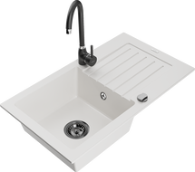 Mexen Pablo chiuvetă de bucătărie din granit cu o cuvă, scurgător și baterie Telma, alb - 6510-20-670200-70