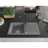 Mexen Pablo chiuvetă de granit cu un compartiment, cu picurător și baterie de bucătărie Telma, gri - 6510-71-670200-70