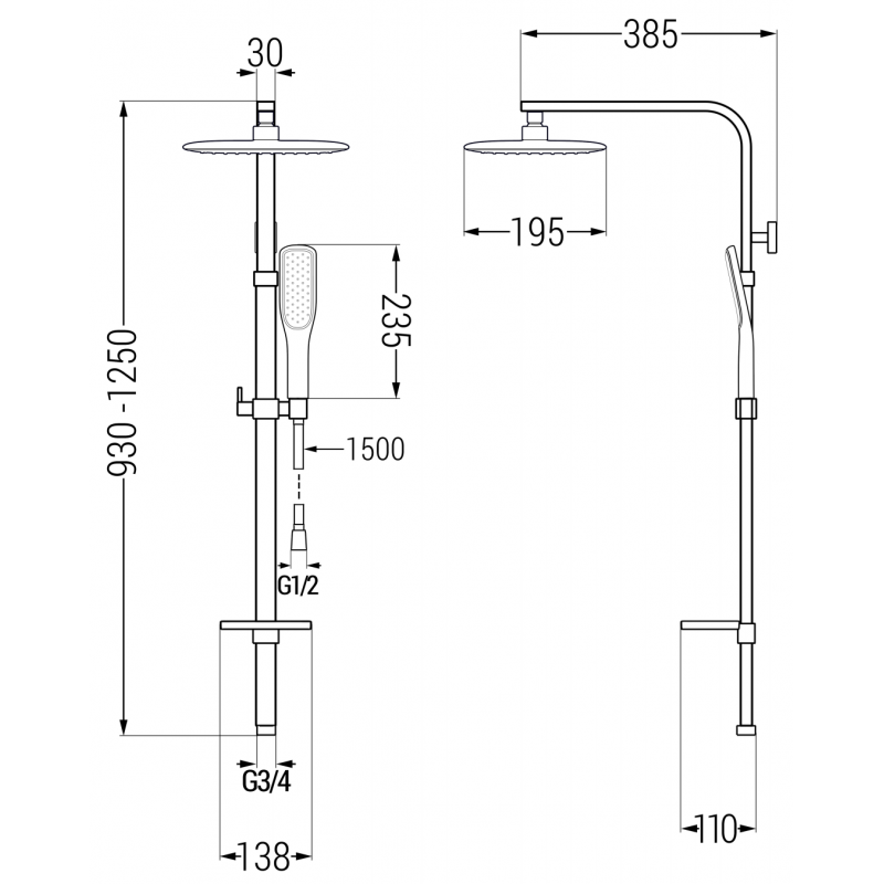 Mexen Q49 coloană de duș, negru/auriu - 798494995-75