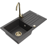 Mexen Pablo chiuvetă de granit cu o cuvă și scurgător și baterie de bucătărie Telma, negru cu pete - 6510-76-670200-50