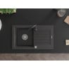 Mexen Pablo chiuvetă de granit cu o singură cuvă, cu picurător și baterie de bucătărie Telma, negru pătat