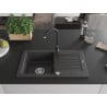 Mexen Pablo chiuvetă de granit cu 1 compartiment cu scurgător și baterie de bucătărie Telma, negru cu pete - 6510-76-670200-70