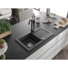 Mexen Pablo chiuvetă de granit cu 1 compartiment cu scurgător și baterie de bucătărie Telma, negru cu pete - 6510-76-670200-70