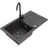 Mexen Pablo egymedencés gránit mosogató csepegtetővel és Telma konyhai csapteleppel, fekete pöttyös - 6510-76-670200-70-B