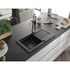 Mexen Pablo chiuvetă de granit cu 1 cuvă cu scurgător și baterie de bucătărie Telma, negru - 6510-77-670200-50-B
