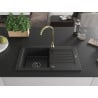 Mexen Pablo chiuvetă de granit cu 1 cuvă cu scurgător și baterie de bucătărie Telma, negru - 6510-77-670200-50-B