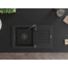 Mexen Pablo chiuvetă de bucătărie din granit cu 1 compartiment și scurgător și baterie Telema, neagră