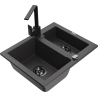 Mexen Carlos chiuvetă granit 1,5-camere cu baterie de bucătărie Rita, negru stropit - 6518-76-670300-70-B