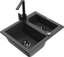 Mexen Carlos chiuvetă granit 1,5-camere cu baterie de bucătărie Rita, negru stropit - 6518-76-670300-70-B
