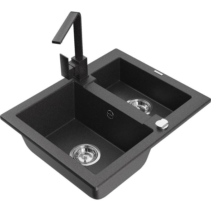 Mexen Carlos chiuvetă granit 1,5-camere cu baterie de bucătărie Rita, negru pătat - 6518-76-670300-76