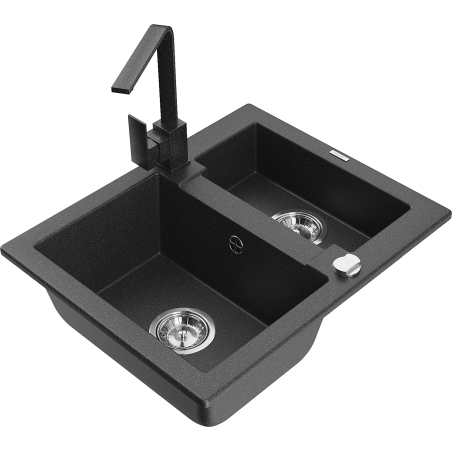 Mexen Carlos chiuvetă granit 1,5-camere cu baterie de bucătărie Rita, negru pătat - 6518-76-670300-76