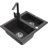 Mexen Carlos chiuvetă granit 1,5-camere cu baterie de bucătărie Rita, negru pătat - 6518-76-670300-76