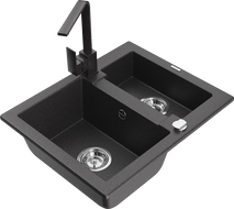 Mexen Carlos chiuvetă granit 1,5-camere cu baterie de bucătărie Rita, negru pătat - 6518-76-670300-76