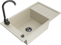Mexen Elias 1 rekeszes gránit mosogató csepegtetővel és Telma konyhai csapteleppel, bézs - 6511-69-670200-70