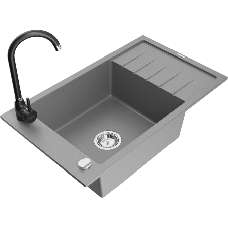 Mexen Elias gránit mosogató 1-medencés csepegtetővel és Telma konyhai csappal, szürke - 6511-71-670200-70