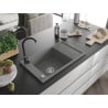 Mexen Elias chiuvetă granit de bucătărie, 1 compartiment, cu scurgător și baterie Telma, gri - 6511-71-670200-70