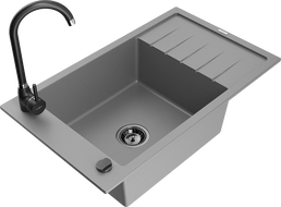 Mexen Elias chiuvetă din granit cu 1 compartiment cu scurgător și baterie de bucătărie Telma, gri - 6511-71-670200-70-B