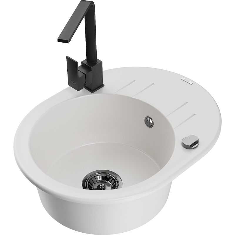 Mexen Kevin 1-medencés gránit mosogató csepegtetővel és Rita konyhai csappal, fehér - 6517-20-670300-70