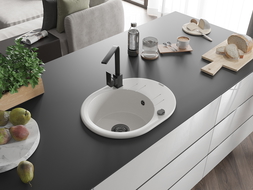 Mexen Kevin 1-medencés gránit mosogató csepegtetővel és Rita konyhai csappal, fehér - 6517-20-670300-70