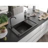 Mexen Elias chiuvetă de granit cu 1 compartiment cu scurgător și baterie de bucătărie Telma, negru/auriu - 6511-75-670200-70-B