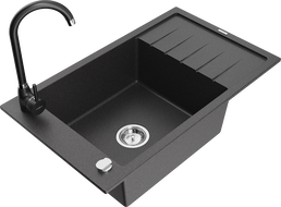 Mexen Elias chiuvetă de granit cu 1 bazin cu scurgător și baterie de bucătărie Telma, negru pătat - 6511-76-670200-70