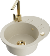 Mexen Kevin chiuvetă de bucătărie din granit cu 1 cuvă cu scurgător și baterie bucătărie Rita, bej - 6517-69-670300-50