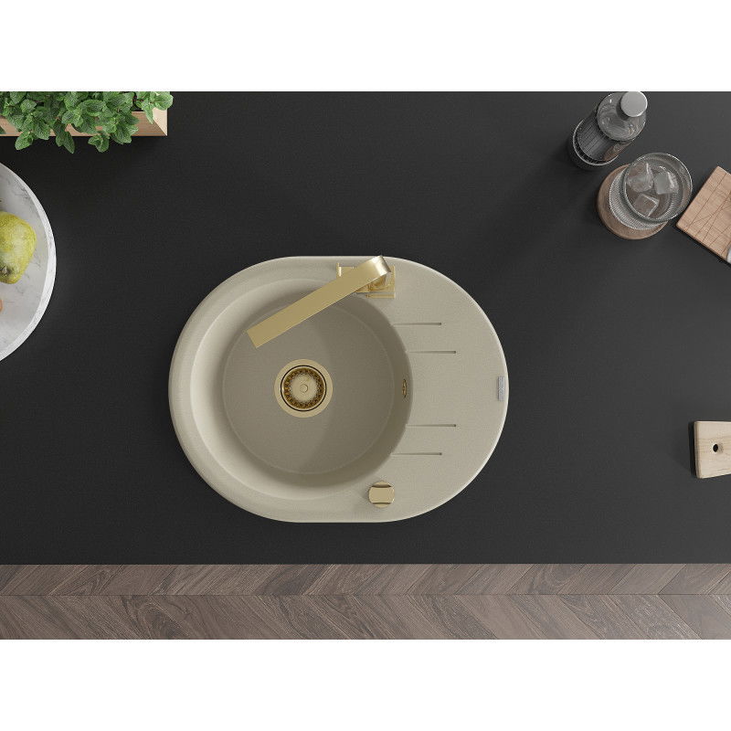 Mexen Kevin chiuvetă de bucătărie din granit cu 1 cuvă cu scurgător și baterie bucătărie Rita, bej - 6517-69-670300-50