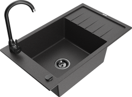 Mexen Elias chiuvetă de granit cu 1 cuvă cu picurător și baterie de bucătărie Telma, neagră cu pete - 6511-76-670200-70-B