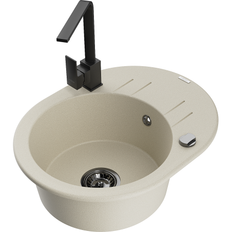 Mexen Kevin chiuvetă de granit cu 1 compartiment cu scurgător și baterie de bucătărie Rita, bej - 6517-69-670300-70