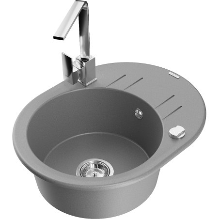 Mexen Kevin 1 rekeszes gránit mosogató csepegtetővel és Rita konyhai csapteleppel, szürke - 6517-71-670300-00