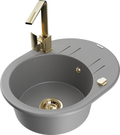 Mexen Kevin chiuvetă de granit cu o singură cuvă cu scurgător și robinet de bucătărie Rita, gri - 6517-71-670300-50