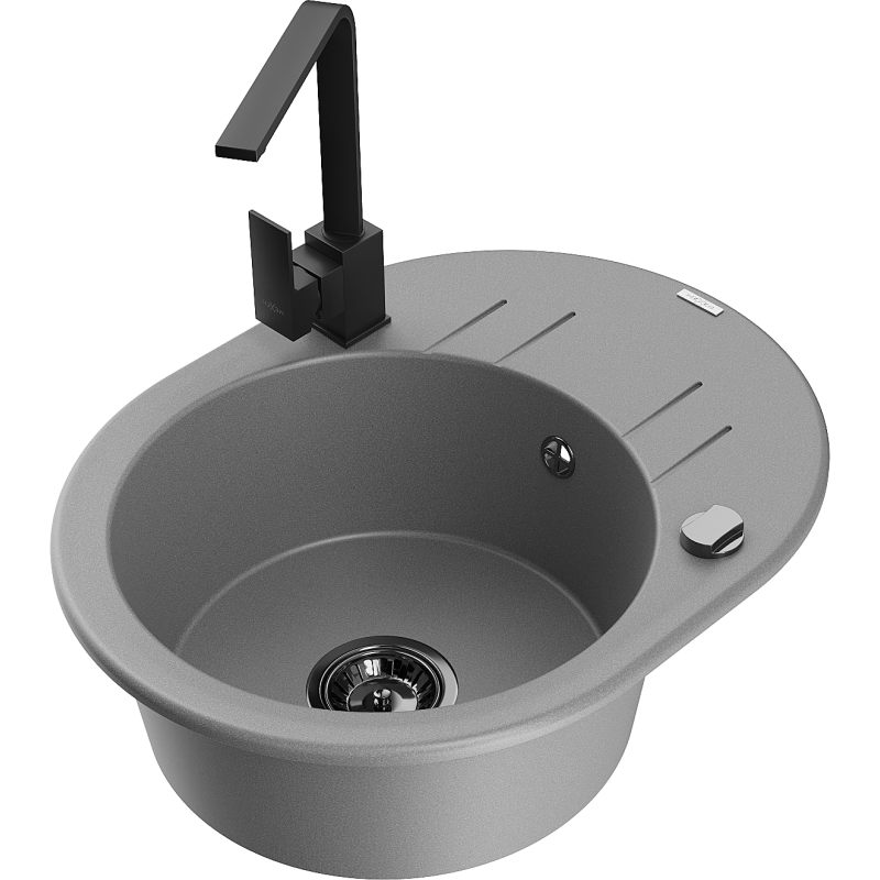 Mexen Kevin egymedencés gránit mosogató csepegtetővel és Rita konyhai csapteleppel, szürke - 6517-71-670300-70-B