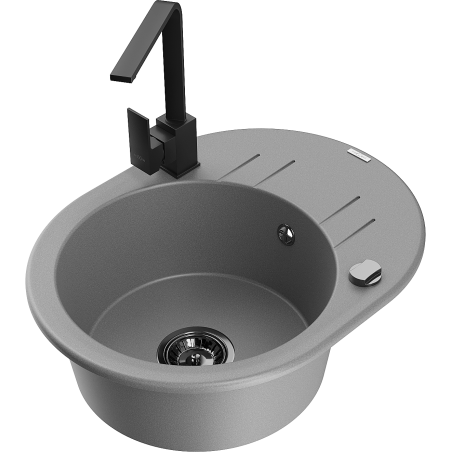 Mexen Kevin egymedencés gránit mosogató csepegtetővel és Rita konyhai csapteleppel, szürke - 6517-71-670300-70-B