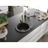 Mexen Kevin chiuvetă din granit cu 1 compartiment cu picurător și baterie de bucătărie Rita, negru/argintiu - 6517-73-670300-50