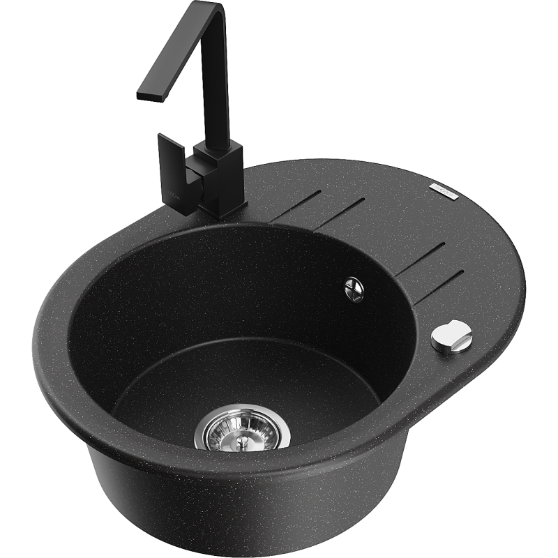 Mexen Kevin chiuvetă de granit cu 1 compartiment, cu scurgător și baterie de bucătărie Rita, negru/argintiu metalic