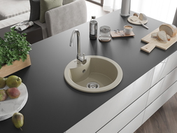 Mexen Diego chiuvetă de granit cu 1 cuvă cu baterie de bucătărie Telma, bej - 6512-69-670200-00